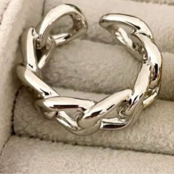 ⭐️925 Sterling Silver Cuban Link Chunky Adjustable Chain Ring Thick - Picture 5 of 6